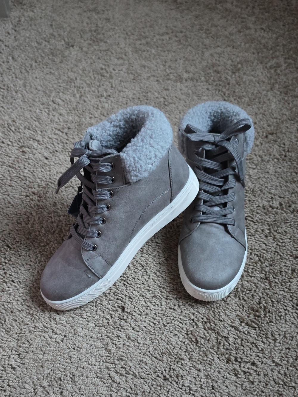 Women’s Gray Faux-Shearling High-Top Sneakers